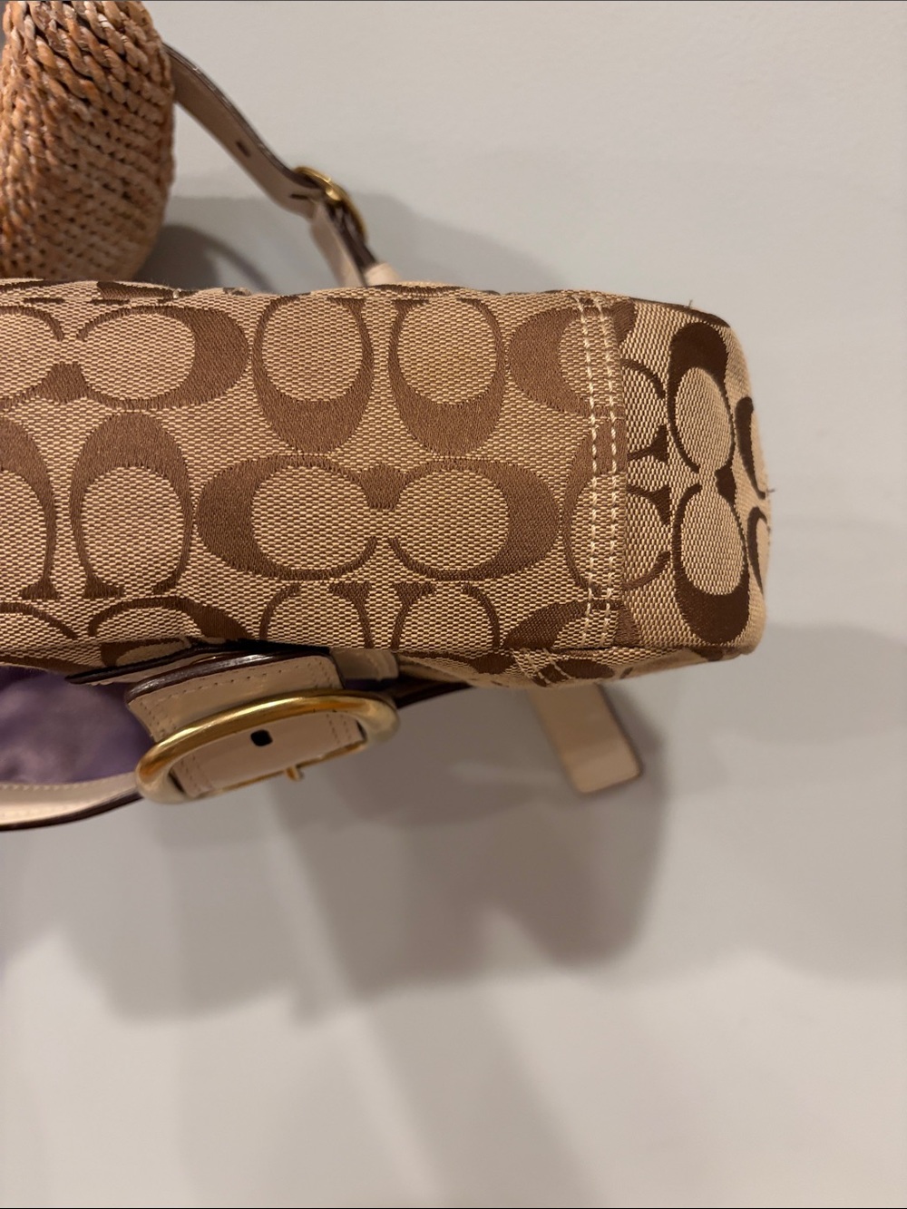 Coach Bleecker Signature Small Shoulder Bag in Khaki/Chalk - Picture 9 of 12